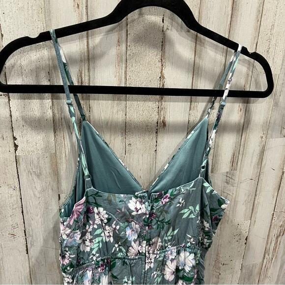 Miami Floral Green Button Front Maxi Sundress Ruffle Hem - Picture 5 of 5